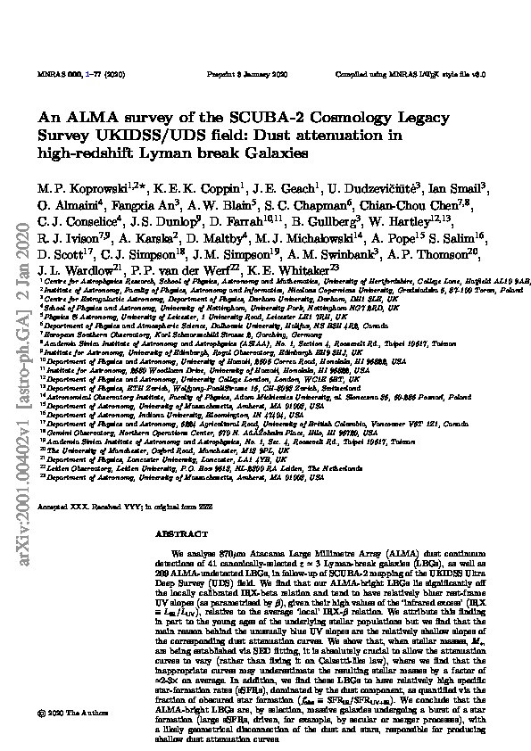 An ALMA survey of the SCUBA-2 cosmology legacy survey UKIDSS/UDS field: Dust attenuation in high-redshift Lyman-break galaxies Thumbnail