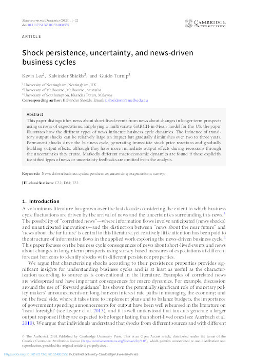 Shock persistence, uncertainty and new-driven business cycles Thumbnail