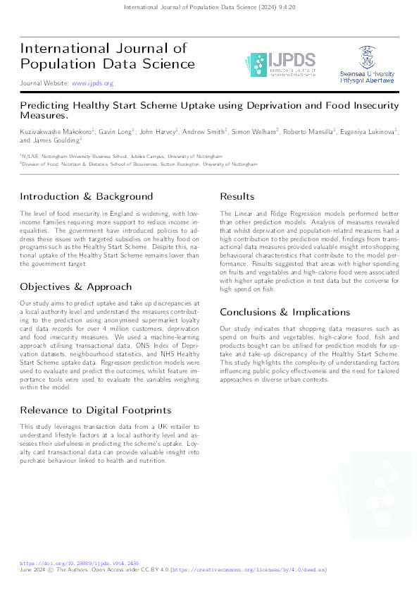 Predicting Healthy Start Scheme Uptake using Deprivation and Food Insecurity Measures Thumbnail