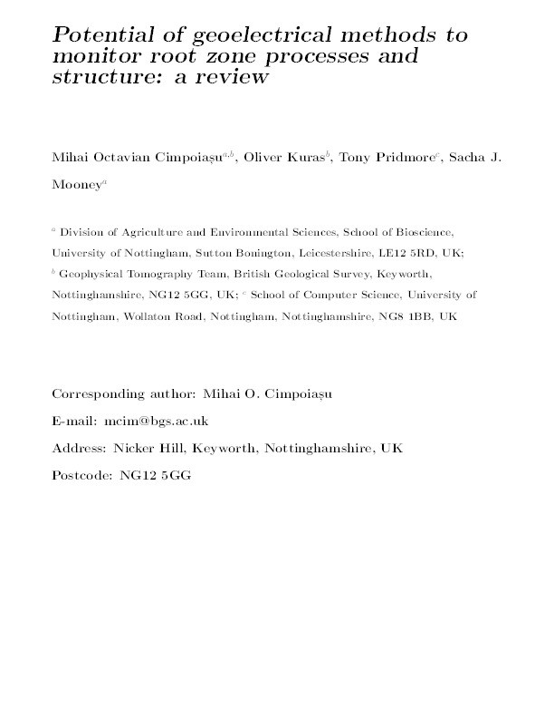 Potential of geoelectrical methods to monitor root zone processes and structure: A review Thumbnail