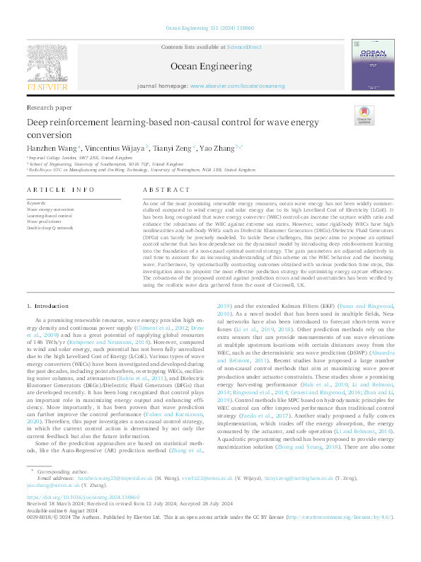 Deep reinforcement learning-based non-causal control for wave energy conversion Thumbnail