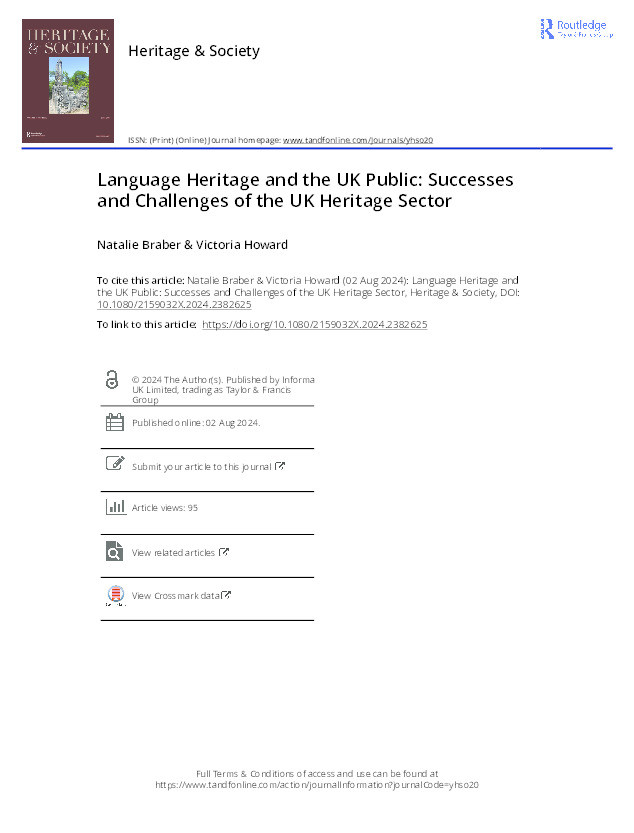 Language Heritage and the UK Public: Successes and Challenges of the UK Heritage Sector Thumbnail