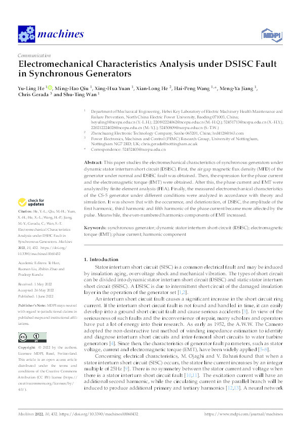 Electromechanical Characteristics Analysis under DSISC Fault in Synchronous Generators Thumbnail