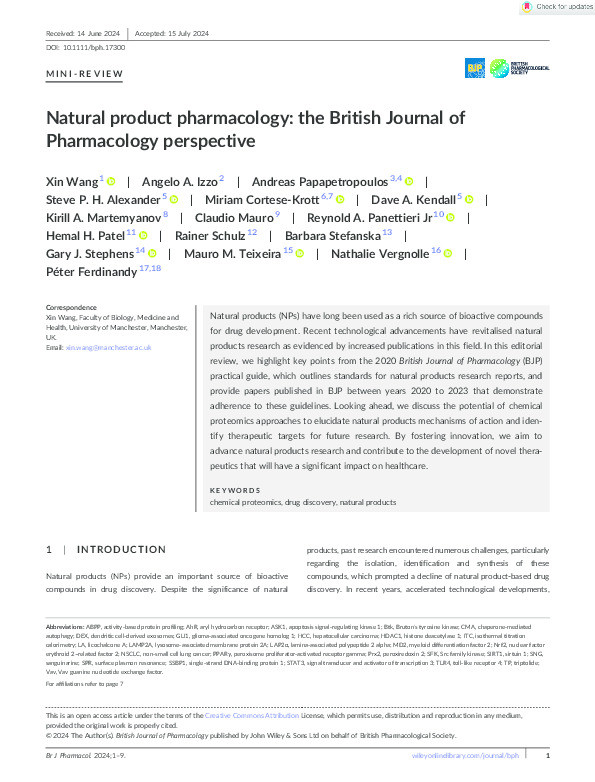 Natural product pharmacology: the British Journal of Pharmacology perspective Thumbnail