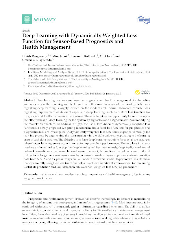 Deep Learning with Dynamically Weighted Loss Function for Sensor-Based Prognostics and Health Management Thumbnail