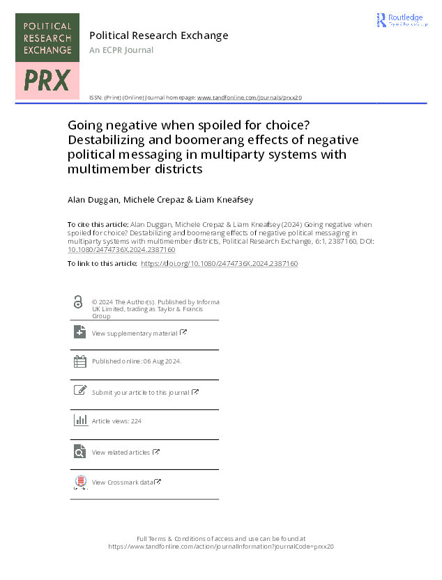 Going negative when spoiled for choice? Destabilizing and boomerang effects of negative political messaging in multiparty systems with multimember districts Thumbnail