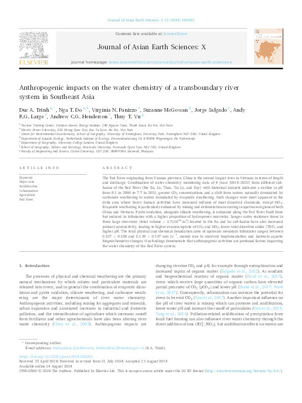 Anthropogenic impacts on the water chemistry of a transboundary river system in Southeast Asia Thumbnail