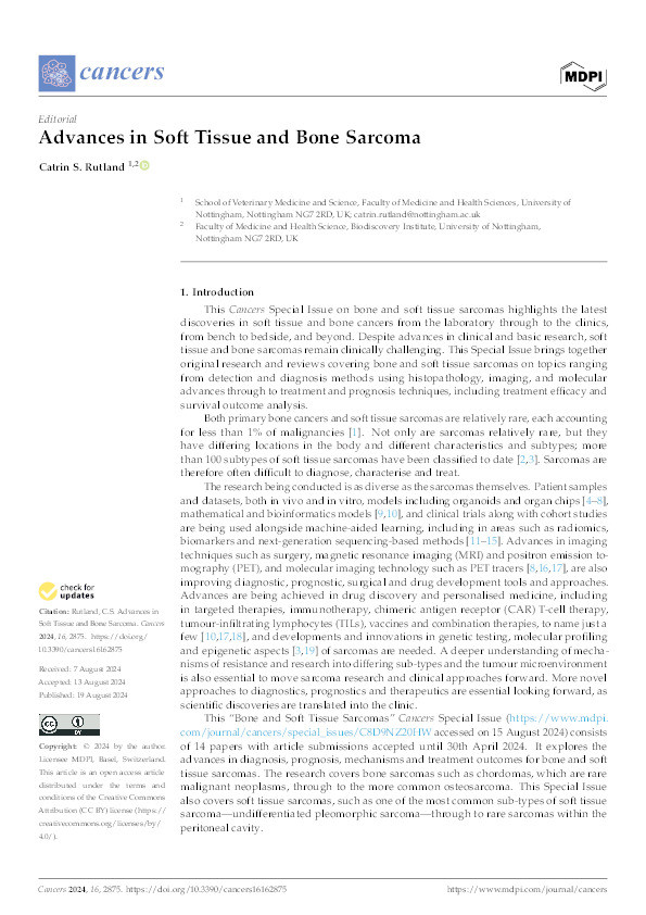 Advances in Soft Tissue and Bone Sarcoma Thumbnail