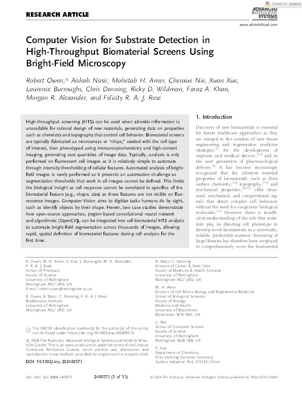 Computer Vision for Substrate Detection in High-Throughput Biomaterial Screens Using Bright-Field Microscopy Thumbnail