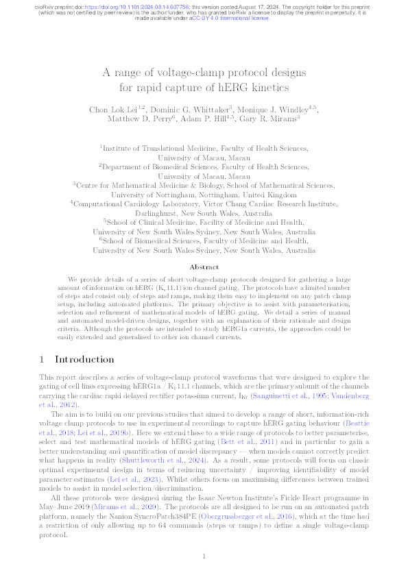 A range of voltage-clamp protocol designs for rapid capture of hERG kinetics Thumbnail