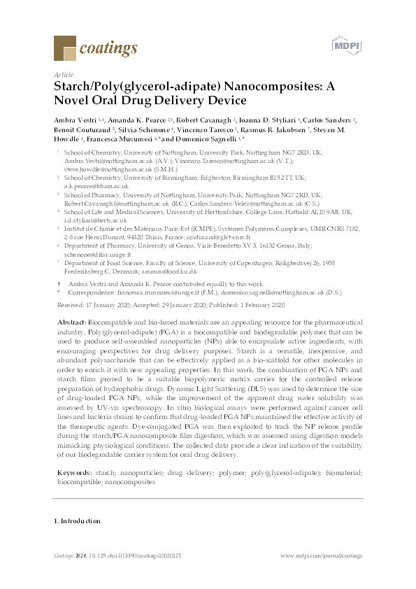 Starch/Poly(glycerol-adipate) Nanocomposites: A Novel Oral Drug Delivery Device Thumbnail