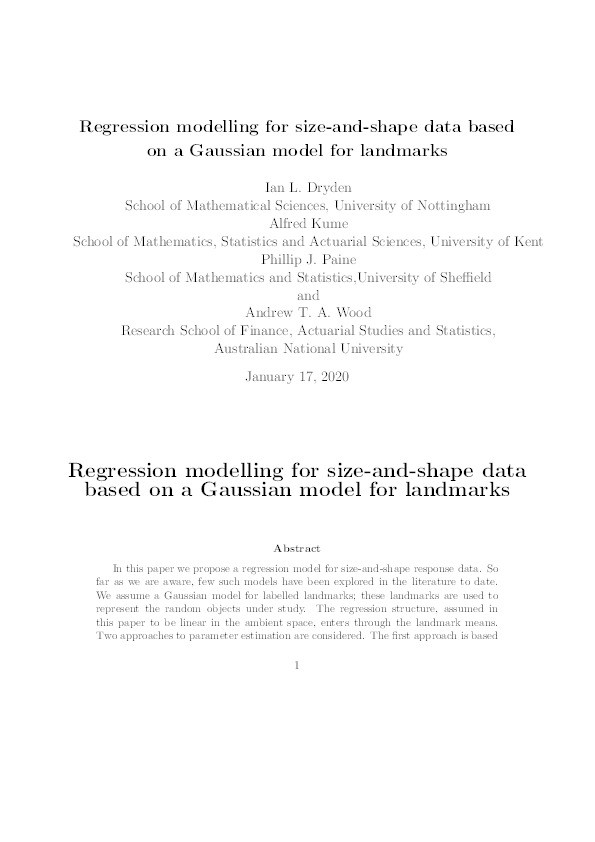 Regression modelling for size-and-shape data based on a Gaussian model for landmarks Thumbnail