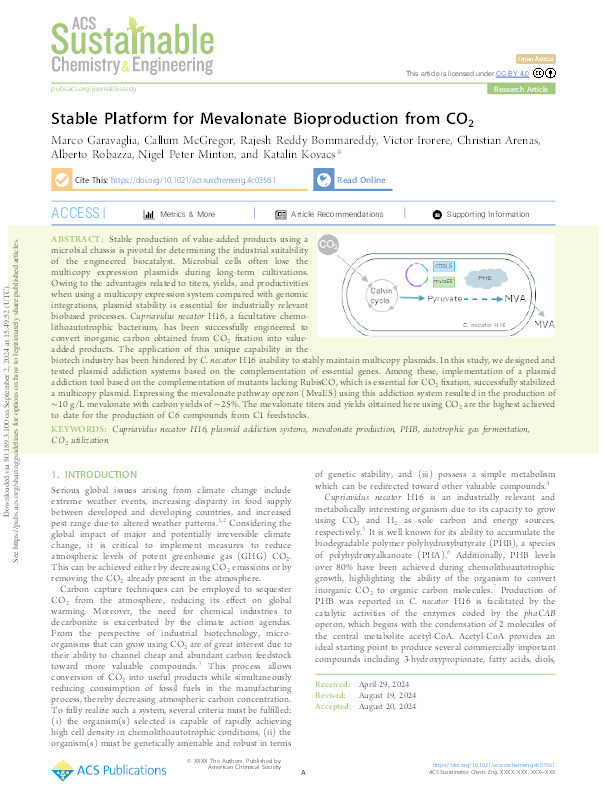 Stable Platform for Mevalonate Bioproduction from CO2 Thumbnail