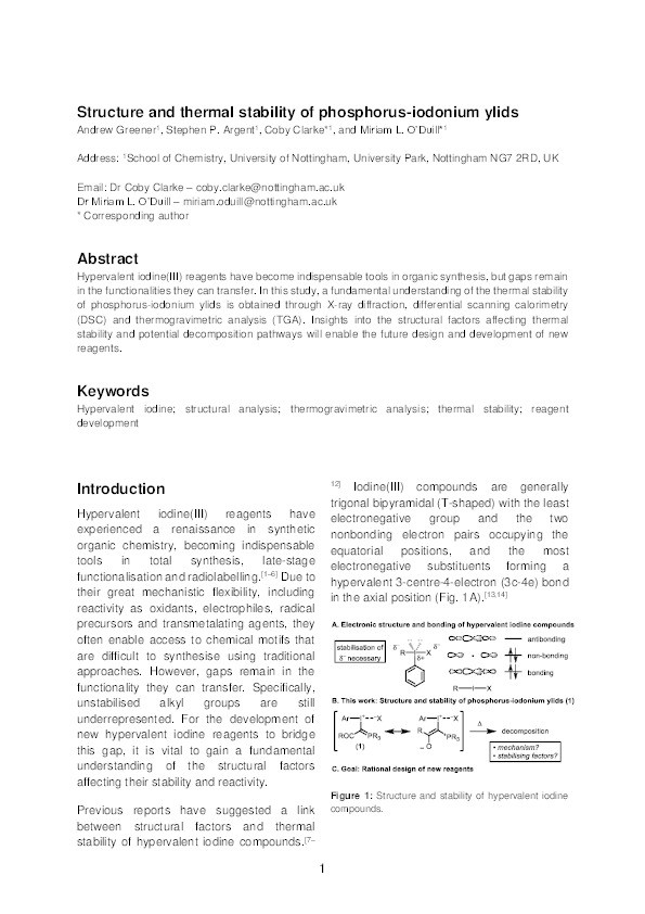 Structure and thermal stability of phosphorus-iodonium ylids Thumbnail