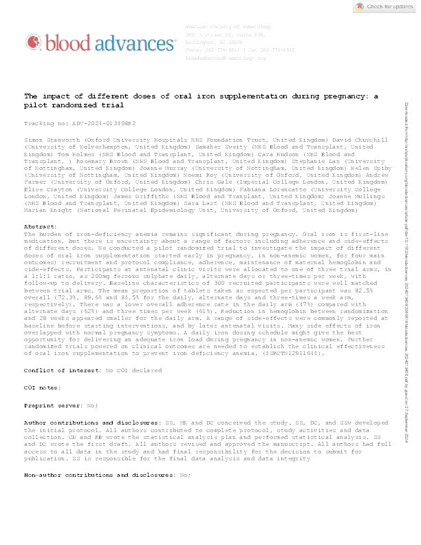 The impact of different doses of oral iron supplementation during pregnancy: a pilot randomized trial Thumbnail