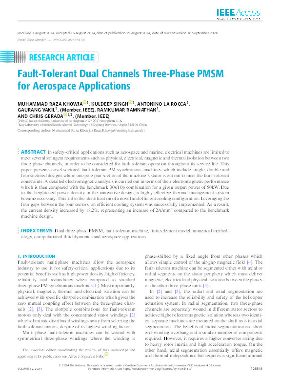 Fault-Tolerant Dual Channels Three-Phase PMSM for Aerospace Applications Thumbnail