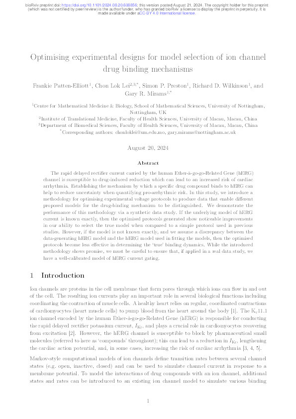 Optimising experimental designs for model selection of ion channel drug binding mechanisms Thumbnail