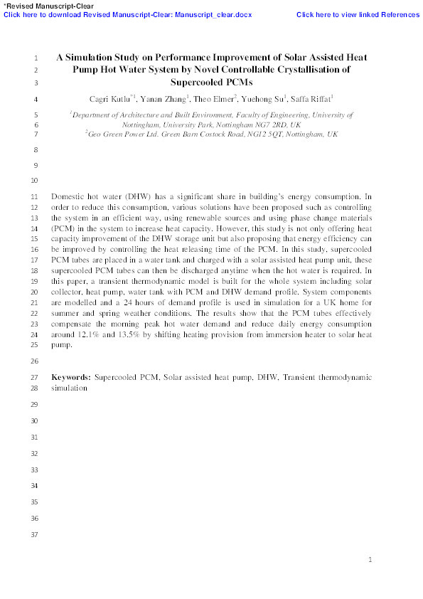 A simulation study on performance improvement of solar assisted heat pump hot water system by novel controllable crystallization of supercooled PCMs Thumbnail