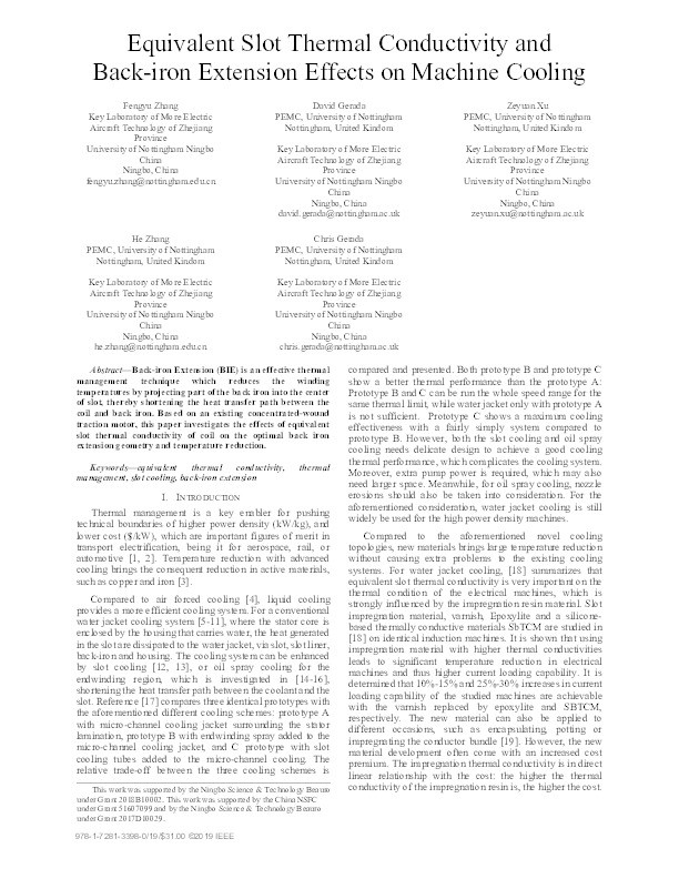 Equivalent Slot Thermal Conductivity and Back-iron Extension Effects on Machine Cooling Thumbnail