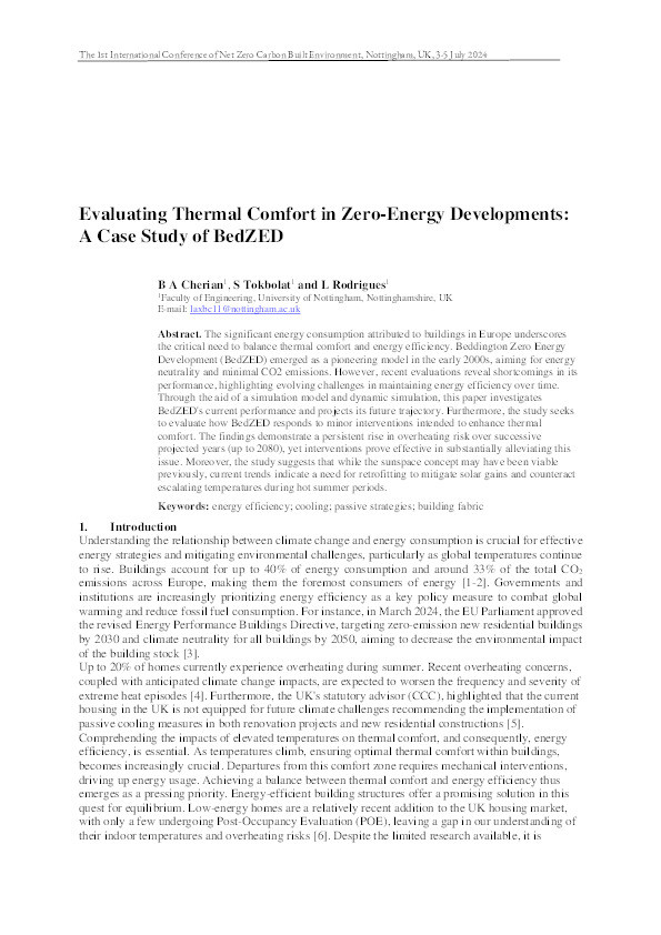 Evaluating Thermal Comfort in Zero-Energy Developments: A Case Study of BedZED Thumbnail