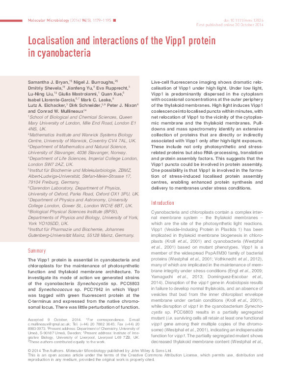 Localisation and interactions of the Vipp1 protein in cyanobacteria Thumbnail
