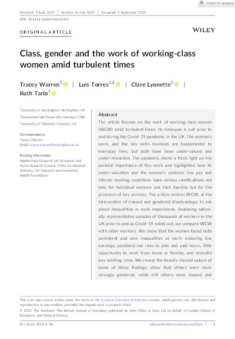 Class, gender and the work of working-class women amid turbulent times Thumbnail