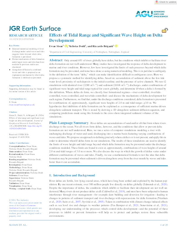 Effects of tidal range and signicant wave height on delta development Thumbnail