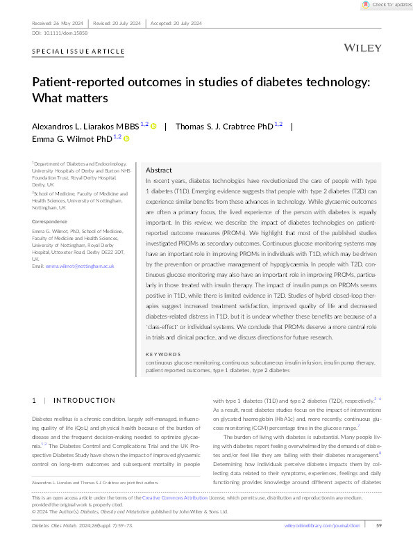 Patient‐reported outcomes in studies of diabetes technology: What matters Thumbnail