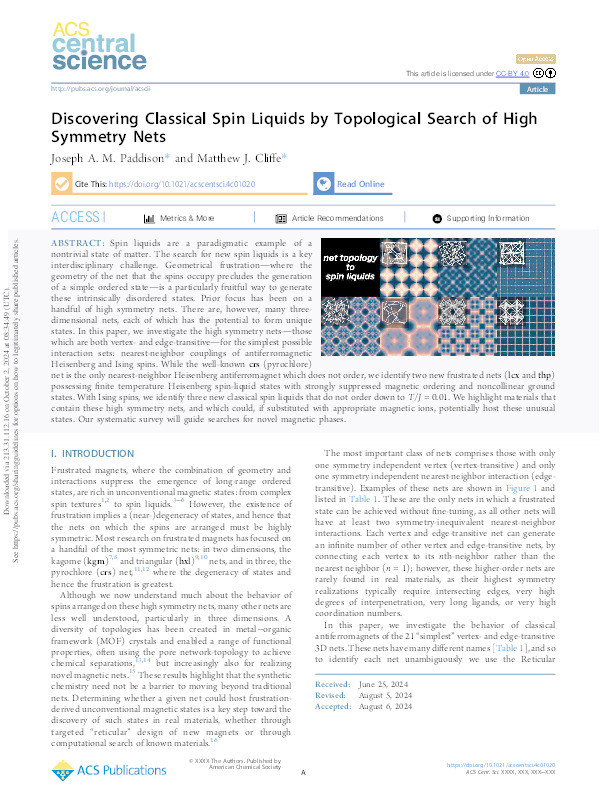 Discovering Classical Spin Liquids by Topological Search of High Symmetry Nets Thumbnail