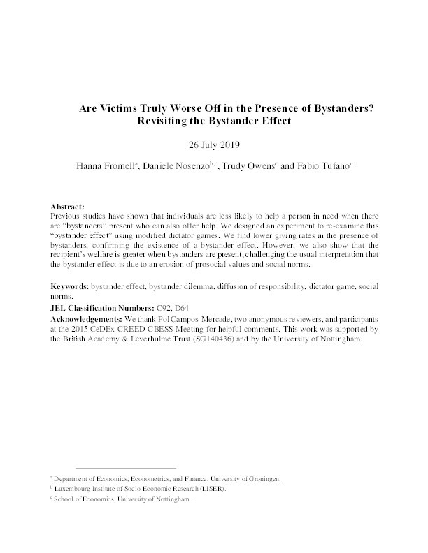 Are Victims Truly Worse Off in the Presence of Bystanders? Revisiting the Bystander Effect Thumbnail