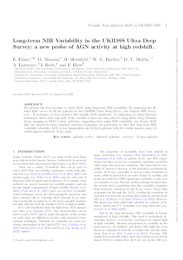 Long-term NIR Variability in the UKIDSS Ultra Deep Survey: a new probe of AGN activity at high redshift Thumbnail