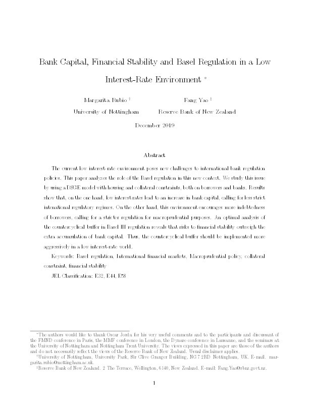 Bank capital, financial stability and Basel regulation in a low interest-rate environment Thumbnail