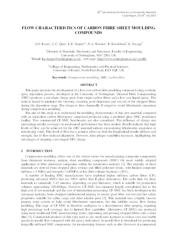 Flow characteristics of carbon fibre sheet moulding compounds Thumbnail