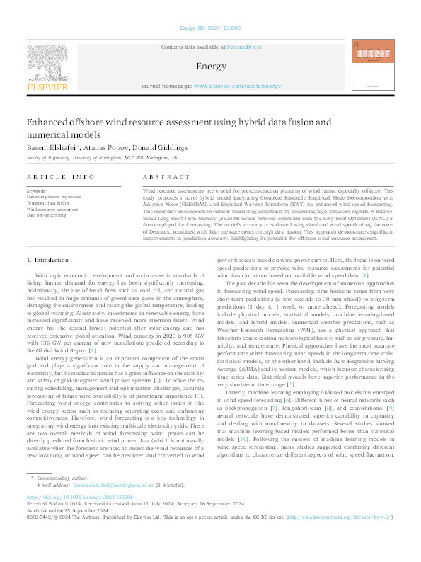 Enhanced offshore wind resource assessment using hybrid data fusion and numerical models Thumbnail