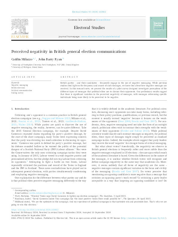Perceived negativity in British general election communications Thumbnail