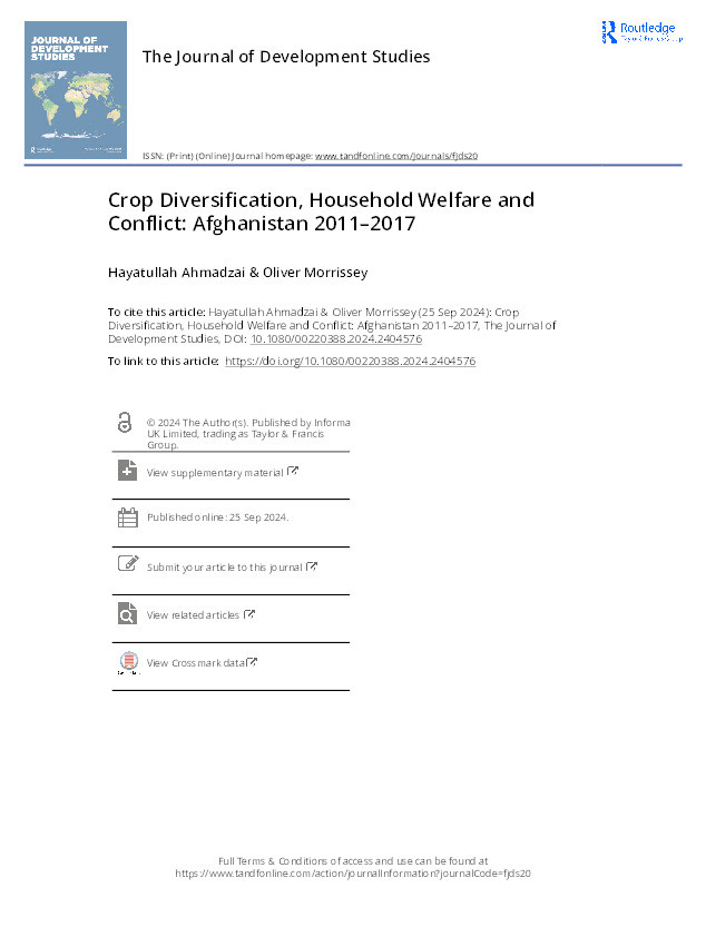 Crop Diversification, Household Welfare and Conflict: Afghanistan 2011–2017 Thumbnail