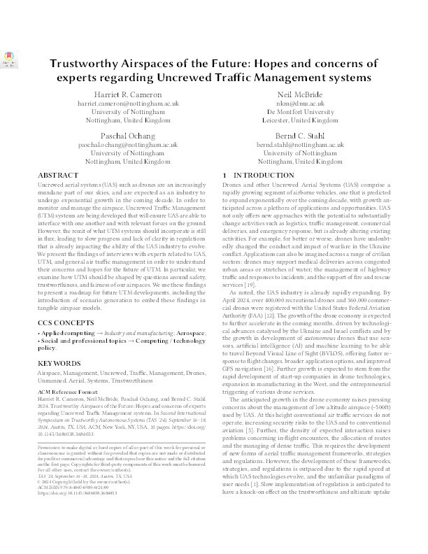 Trustworthy Airspaces of the Future: Hopes and concerns of experts regarding Uncrewed Traffic Management systems Thumbnail