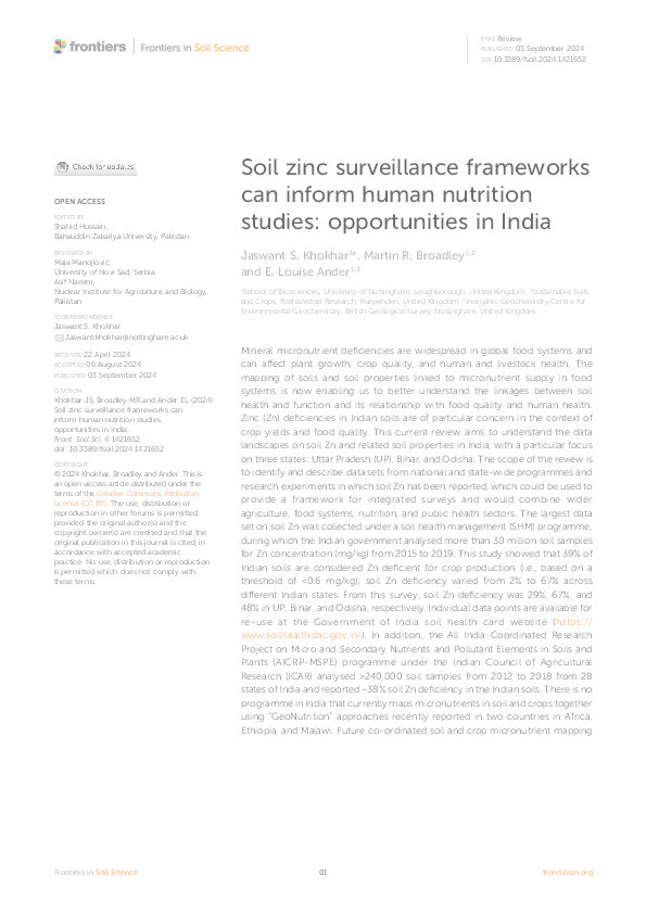 Soil zinc surveillance frameworks can inform human nutrition studies: opportunities in India Thumbnail