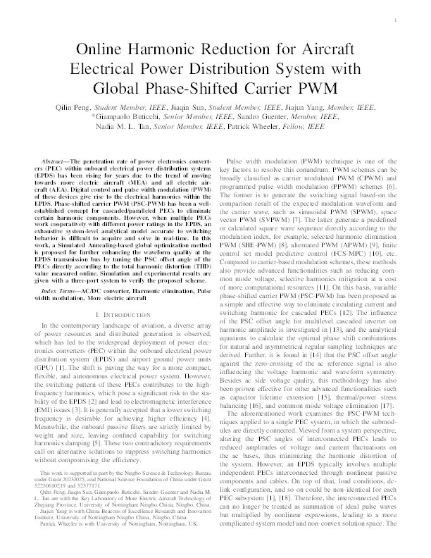 Online Harmonic Reduction for Aircraft Electrical Power Distribution System With Global Phase-Shifted Carrier PWM Thumbnail