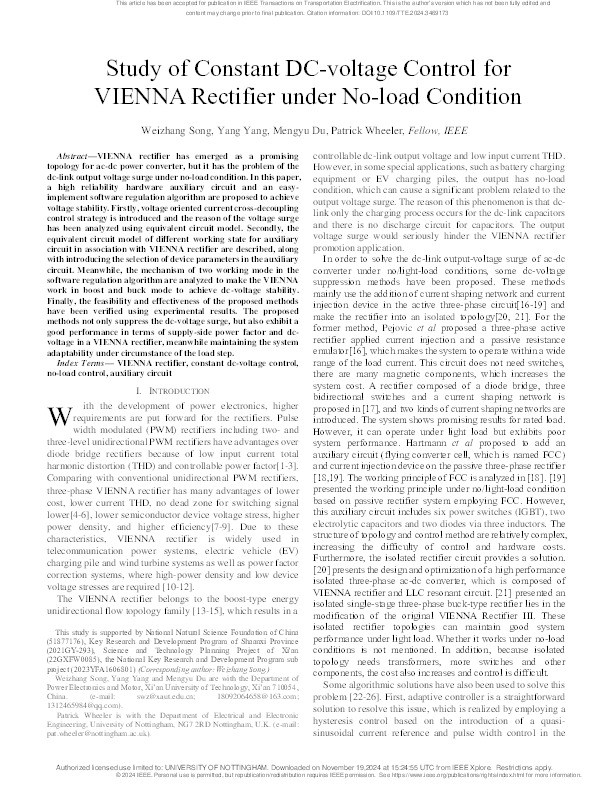 Study of Constant DC-voltage Control for VIENNA Rectifier under No-load Condition Thumbnail