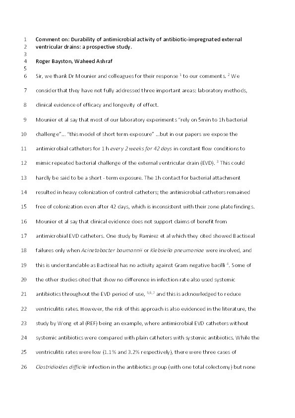 Comment on: Durability of antimicrobial activity of antibiotic-impregnated external ventricular drains: a prospective study Thumbnail