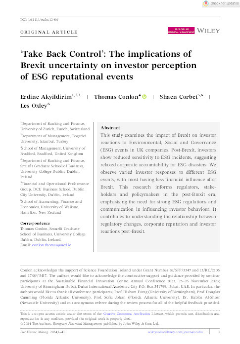 ‘Take Back Control’: The implications of Brexit uncertainty on investor perception of ESG reputational events Thumbnail