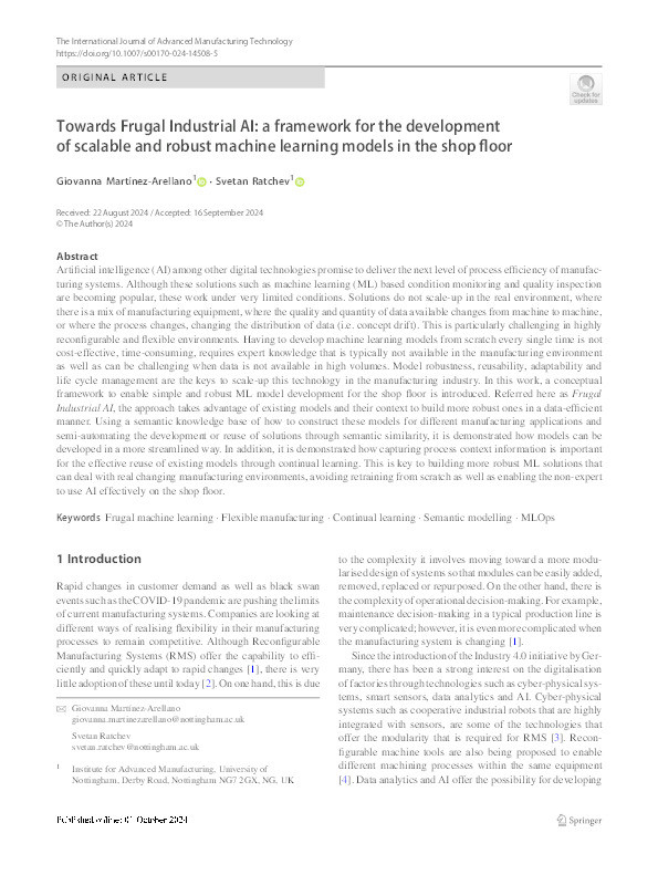 Towards Frugal Industrial AI: a framework for the development of scalable and robust machine learning models in the shop floor Thumbnail