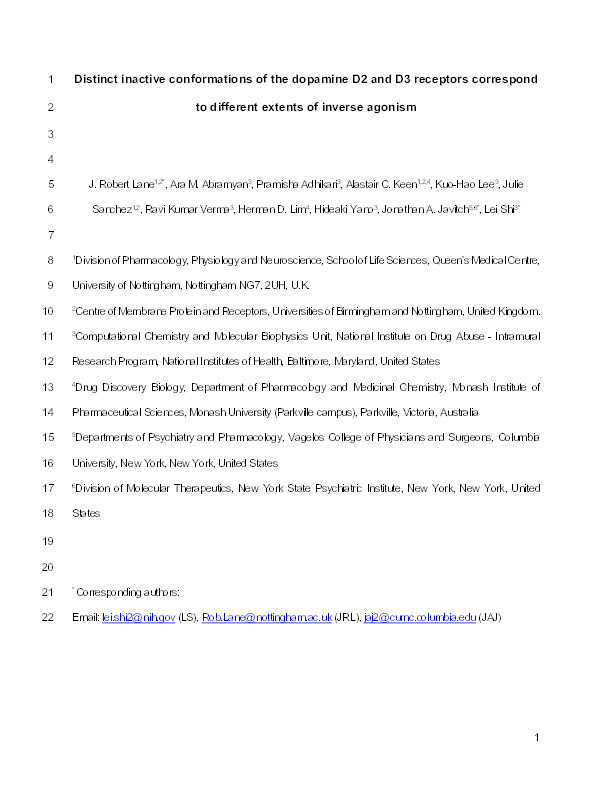 Distinct inactive conformations of the dopamine D2 and D3 receptors correspond to different extents of inverse agonism Thumbnail