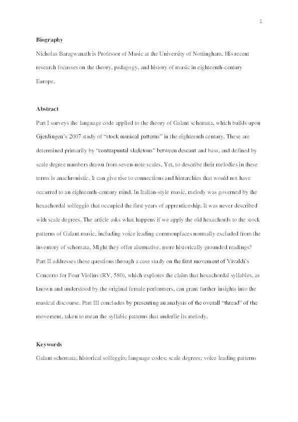 Note-Naming, Galant Schemata, and the "Thread" of Vivaldi's Concerto for Four Violins, Op.3 No.10 (RV 580) Thumbnail