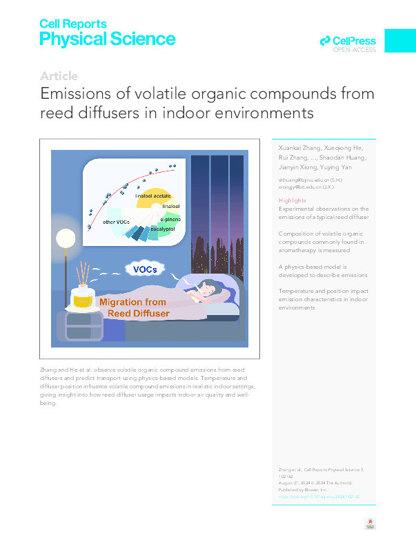 Emissions of volatile organic compounds from reed diffusers in indoor environments Thumbnail