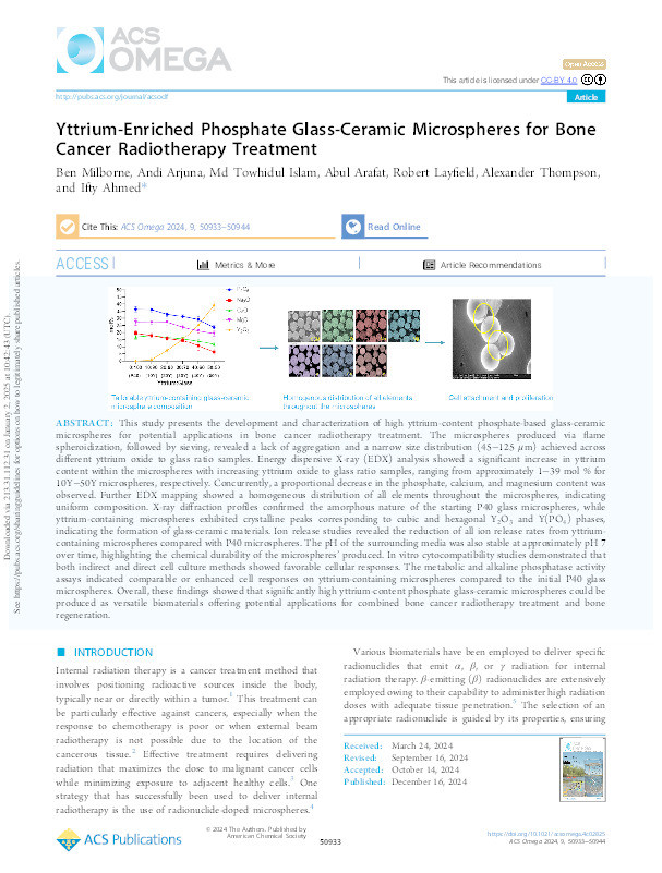 Yttrium-Enriched Phosphate Glass-Ceramic Microspheres for Bone Cancer Radiotherapy Treatment Thumbnail