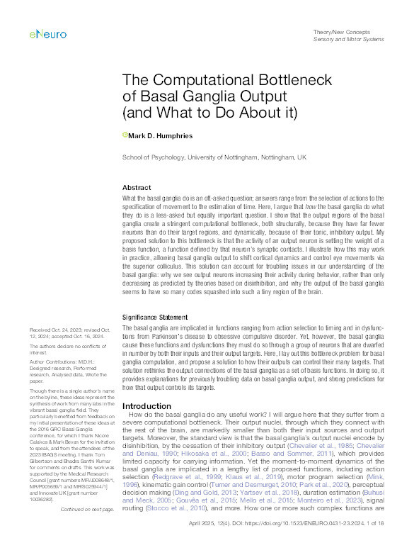 The computational bottleneck of basal ganglia output (and what to do about it) Thumbnail