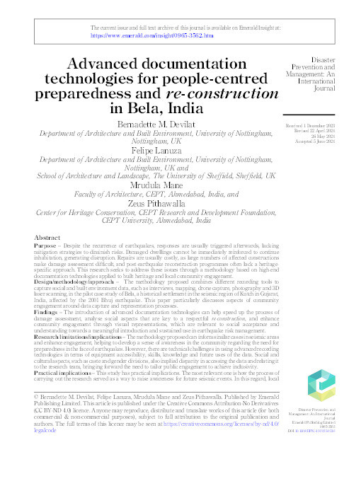 Advanced documentation technologies for people-centred preparedness and re-construction in Bela, India Thumbnail