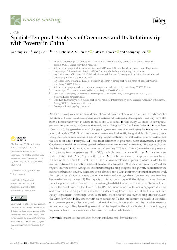 Spatial–Temporal Analysis of Greenness and Its Relationship with Poverty in China Thumbnail